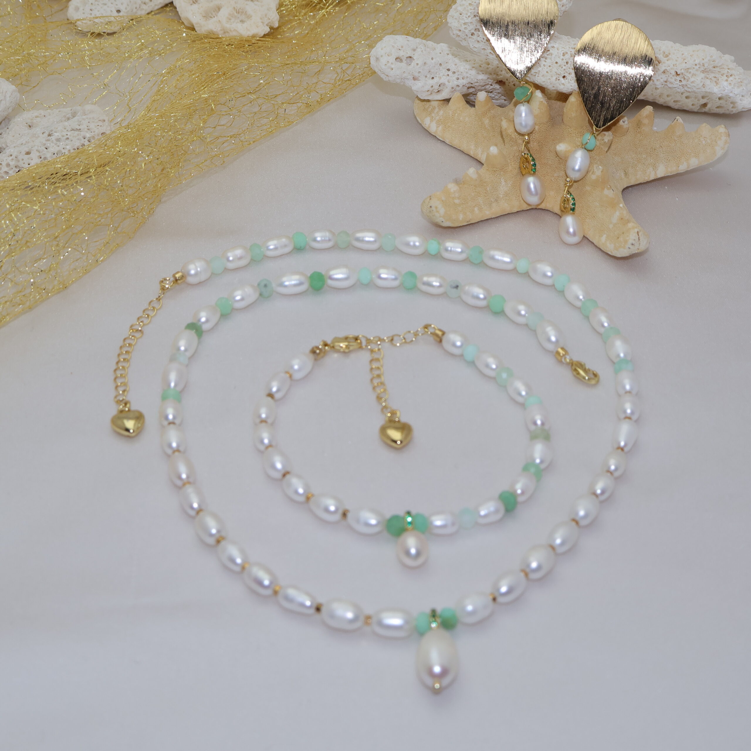 Set Perle de Cultură și Chrysoprase - imagine 4