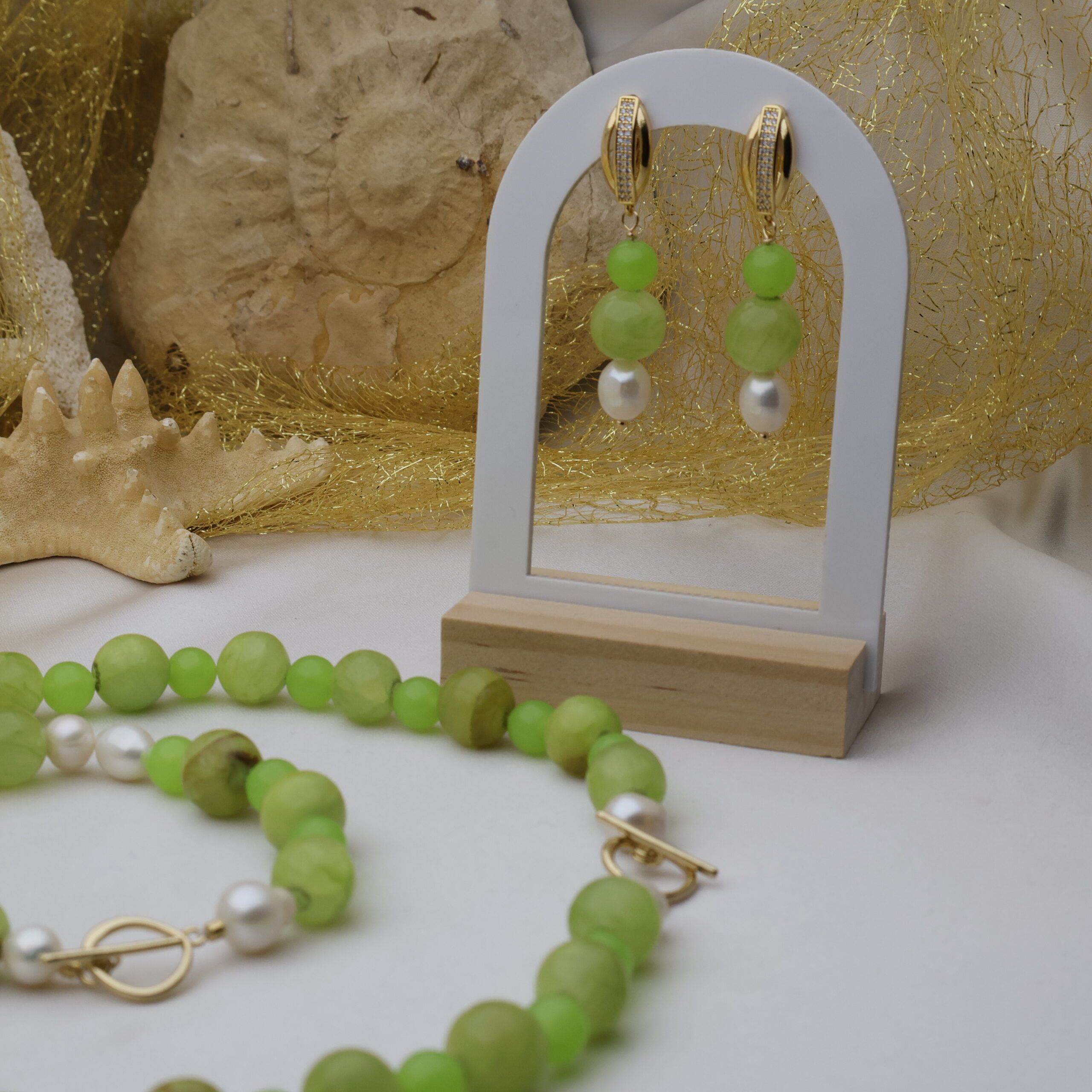 Set Perle de Cultură și Jad Verde – Neon și Lime - imagine 2