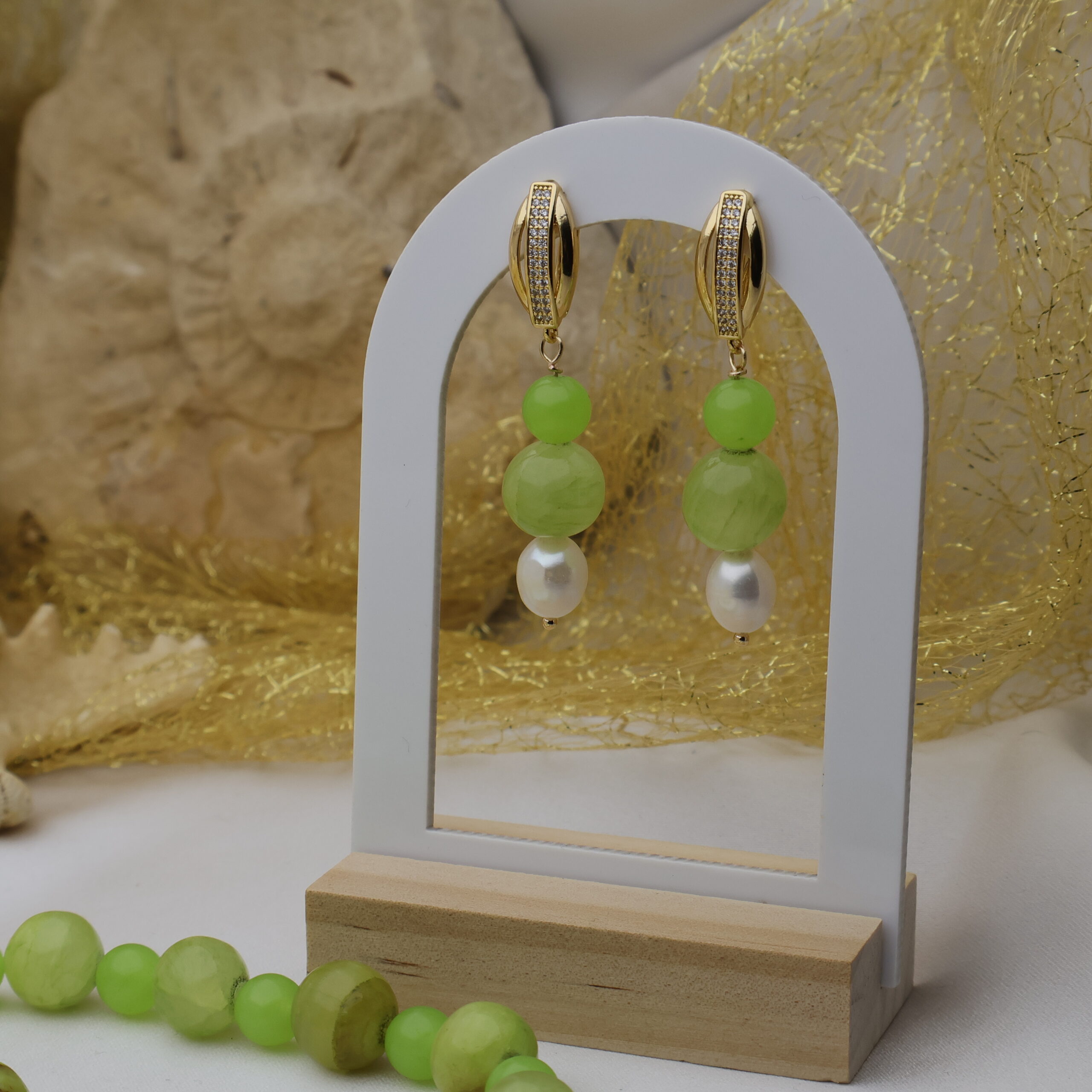 Set Perle de Cultură și Jad Verde – Neon și Lime - imagine 3